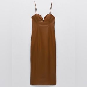 Zara | Dresses | Zara Brown Pu Leather Maxi Dress | Poshmark